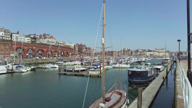 The view of the boats moored at the Ramsgate Yacht Marina