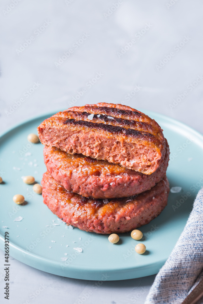 Wall mural burgers made from plant based meat, food reducing carbon footprint