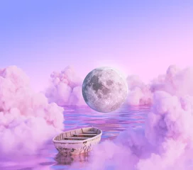 Fototapeten Lila surreal dream cloud moon art 3d rendering  © filiz