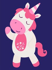 Cute hand-drawn unicorn. Vector illustration. Cartoon character. Hand-drawn style.	