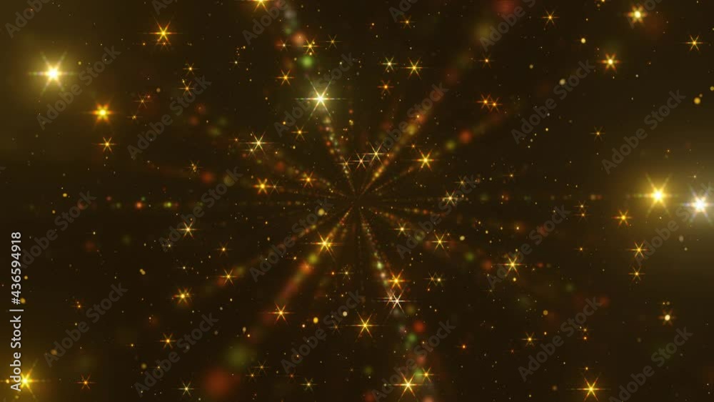 Sticker abstract motion background shining flashing gold particles. shimmering glittering particles with bok