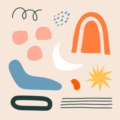 Hand drawn various abstract shapes and doodle objects. Modern trendy vector illustration.