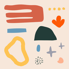 Hand drawn various abstract shapes and doodle objects. Modern trendy vector illustration.