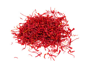 Naklejka premium handful of natural saffron threads on white