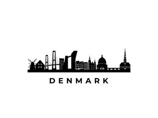 Vector Denmark skyline. Travel Denmark famous landmarks. Business and tourism concept for presentation, banner, web site. - obrazy, fototapety, plakaty