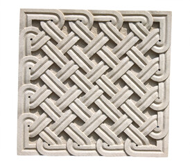 Square braided stone ornament. Old stone wall detail with decorative pattern