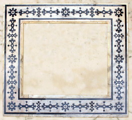 Horizontal ancient natural marble geometric frame with tile mosaics