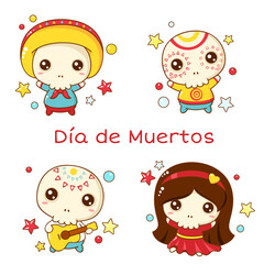 Dia de Muertos. Set of kawaii characters