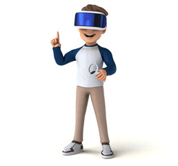 Fun 3D illustration of a cartoon kid with a VR helmet