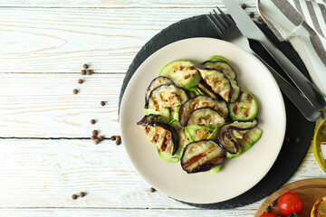 Concept of tasty eating with grilled vegetables, space for text