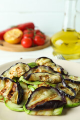 Concept of tasty eating with grilled vegetables, close up