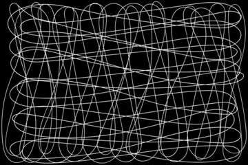 contour line drawing, free form wire ,free hand write ,white line black background.
