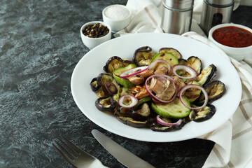 Concept of tasty eating with grilled vegetables, space for text