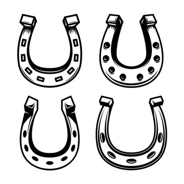 Set of illustrations of horseshoe. Design element for poster, card, logo, label, sign. Vector illustration