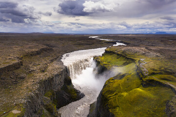 Fototapeta na wymiar Aerial view of Dettifoss waterfall in Iceland