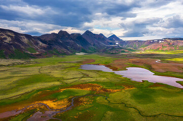 Fototapeta na wymiar Aerial view of lakes and mountains in Thingvellir National Park, Iceland