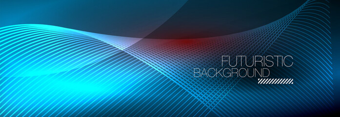 Abstract neon glowing light in the dark with waves. Shiny magic energy and motion concept, vector abstract wallpaper background