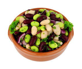 Bowl of fresh three bean salad isolated on a white background