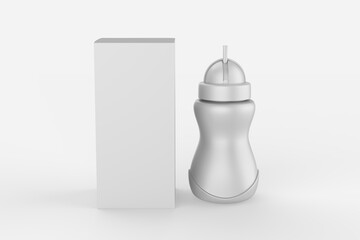 Baby milk bottle. Nutrition plastic container for a newborn for dairy product. Isolated on a white background. 3d illustration