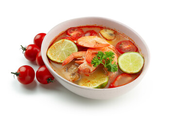 Tasty Tom yum soup isolated on white background