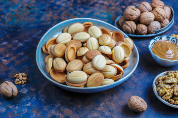Homemade Russian walnut cookies with boiled condensed milk.