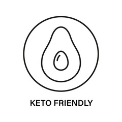 Keto friendly stamp. Healthy eating, ketogenic, paleo and low carb high fat diet icons. Avocado icon. Isolated vector illustration on white background.