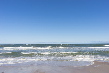 Sea, front scenic view of waves on the beach, travel and summer panoramic background, web banner