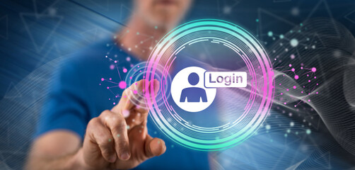 Man touching a login concept