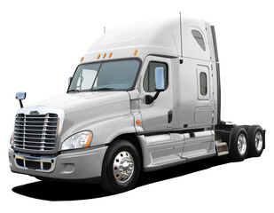 Large American modern tractor truck in full white color isolated on white background.