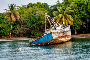 wreck in the Blue Lagoon at St. Vincent and the Grenadines, Lesser Antilles