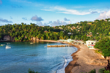 Anse la Raye, beautiful sand beach in Saint Lucia, Caribbean Islands