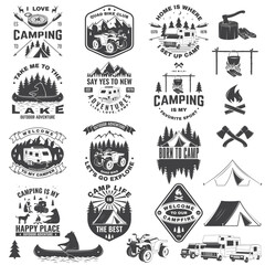 Set of camping badges with design element. Vector. Concept for shirt or logo, print, stamp or tee. © sivvector