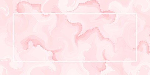 Pink marble. Vector pink liquid marble background with frame. Watercolor abstraction with curls for a natural texture. Fashionable template for design products.