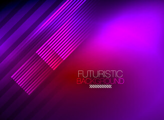 Bright neon color techno abstract background, shiny glowing neon lines in the dark background