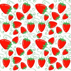 A hand-drawn image of a strawberry. A seamless nature pattern with a food theme. Ready design for fabric, paper and other objects.