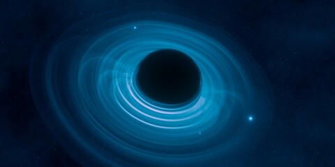 Cold nebula. Dark night sky. Dark interstellar space. 2d illustration. Black hole. Shiny stars in a deep cold space. Galactic center. Matter collapse.