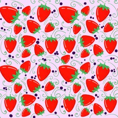 A hand-drawn image of a strawberry. A seamless nature pattern with a food theme. Ready design for fabric, paper and other objects.