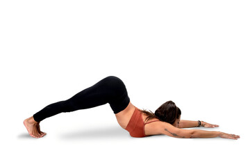 Yoga teacher performing postures.