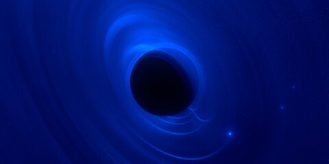 Black hole. Dark night sky. Dark interstellar space. 2d illustration. Cosmos. Powerful stars in a deep space. Blue cold nebula. Galactic center. Matter collapse.