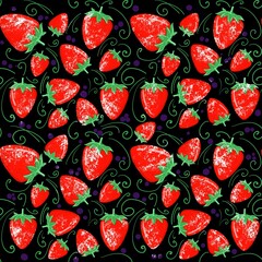 A hand-drawn image of a strawberry. A seamless nature pattern with a food theme. Ready design for fabric, paper and other objects.