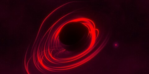 Black hole. Dark night sky. Dark interstellar space. 2d illustration. Cosmos. Powerful stars in a deep space. Blue cold nebula. Galactic center. Matter collapse.