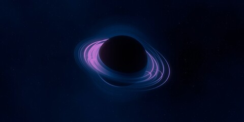 Black hole. Dark night sky. Dark interstellar space. 2d illustration. Cosmos. Powerful stars in a deep space. Blue cold nebula. Galactic center. Matter collapse.