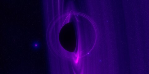 Obraz premium Black hole. Dark night sky. Dark interstellar space. 2d illustration. Cosmos. Powerful stars in a deep space. Blue cold nebula. Galactic center. Matter collapse.