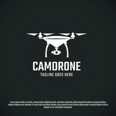 Camdrone. Silhouette Drone with Camera logo design idea for company, website or brand