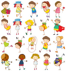 Set of different doodle kids cartoon character