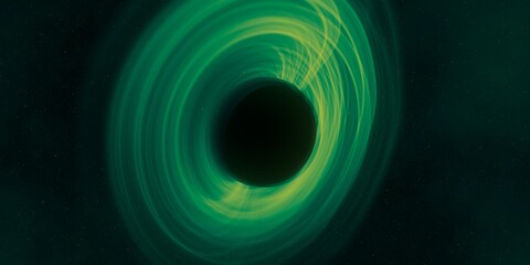 Black hole. Dark night sky. Dark interstellar space. 2d illustration. Cosmos. Powerful stars in a deep space. Blue cold nebula. Galactic center. Matter collapse.