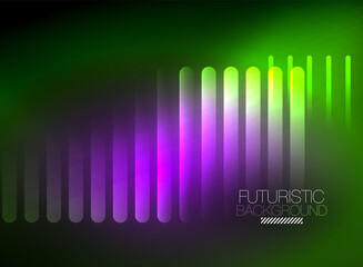 Bright neon color techno abstract background, shiny glowing neon lines in the dark background