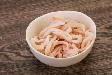Marinated squid slices in the bowl