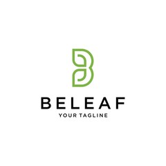 Abstract Initial Letter B and leaf Logo. green color isolated on White Background. Usable for Business and Branding Logos. Flat Vector Logo Design Template Element.