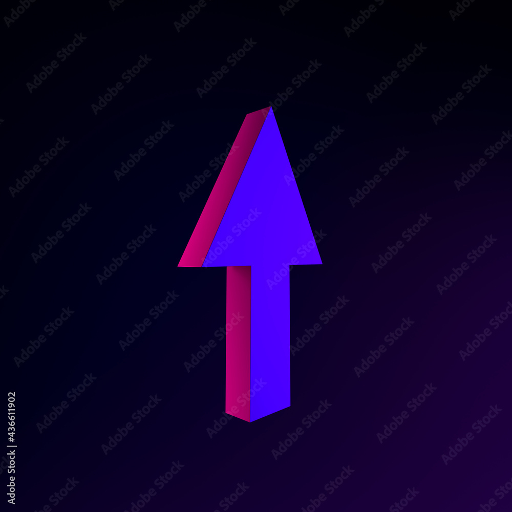 Poster up arrow neon icon. 3d rendering ui ux interface element. dark glowing symbol.